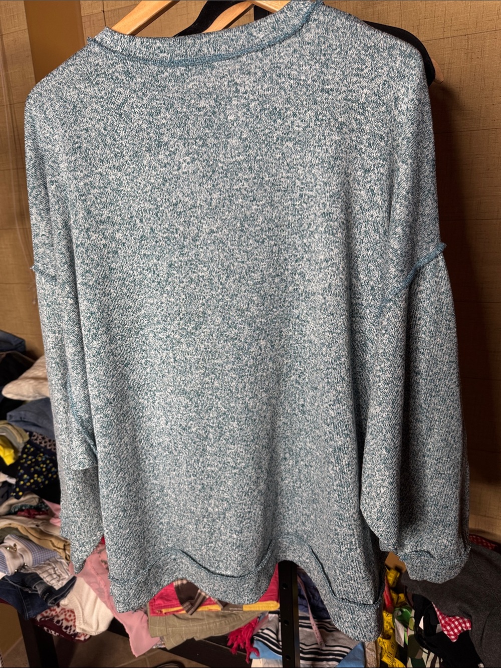 Zenana Blue Marl Oversized Exposed Seam Hi-Low Sweater Size XL - Picture 6 of 6